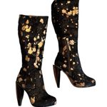 Finsk Leather Cowhair Animal Print Tall Platform Boots, Sz 4.5/5 Black Photo 4