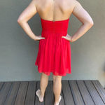 Minuet Boutique Purchased Embroidered Red Strapless Dress - size S Photo 3