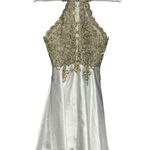 XScape Embellished Embroidered Mikado Party Dress White Gold Size 2 EUC Photo 8