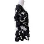 Anthropologie Liv Los Angeles Black Floral Embroidered Ruffled Blouse MEDIUM Photo 1