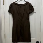Chocolate Brown Linen Silk Blend Puff Sleeve Mini Dress Photo 10