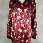 Impressions Vintage Oriental Floral Satin Long Sleeve Lounge Pajama Shirt XL Photo 3