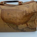 Alviero Martini I'IASSE Made Italy Geo Map Print Satchel Barrel‎ Handbag Doctor Tan Photo 3