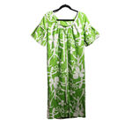 VTG 60s Kay O Kauai Hawaii Green Floral Mumu Luau House Dress Groovy Mod L Tiki Size L Photo 1