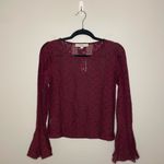 Loft  Floral Lace Godet Sleeve Top, Magenta, Size S, NWT Photo 3