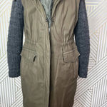 Vera Wang Vera‎ Wang Faux Fur Trim Mixed Media Anorak Coat Green Khaki Size Small Photo 5