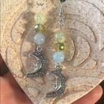 Handmade  Prehnite + Aquamarine + Crystal Moon Dangle Earrings 🌙 Photo 3
