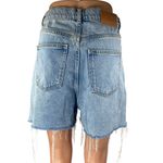 ZARA Women's Blue High Waisted Raw Hem Boyfriend Bermuda Denim Jean Shorts 4 Photo 2