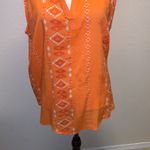 North Crest  orange patterned v-neck sleeveless lightweight blouse Photo 2