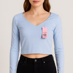 Wild Fable Women's Light Blue Long Sleeve Crop V Neck Top Size M Photo 0