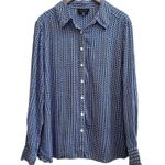 Foxcroft  Shaped Fit Blue Geometric Print Rayon Button Down Shirt Size 14 Photo 0