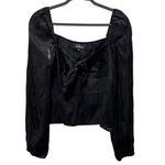 Lulus  Womens Chic Perspective Black Satin Tie-Front Puff Sleeve Top Size L Photo 3