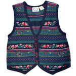 Erika Vintage  Fair Isle Cottage Dark Floral Sweater Vest Size M Holiday Vintage Photo 0