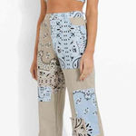 Boohoo New  Women's Patchwork Boho‎ Bandana Khaki Denim Pants Photo 0