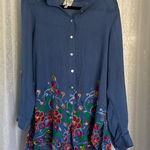 FIG & FLOWER EMBROIDERED BUTTON SHIRT Sz: L Blue Size L Photo 0