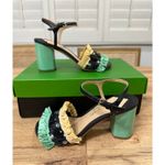 Kate Spade  Bora Bora Heel Black Natural Mint Crochet Raffia Size 5 NIB Vacation Photo 9