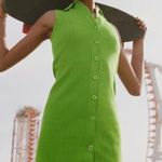 ZARA Button Up Polo Collar Knit Green Ribbed Sleeveless Mini Dress Size Medium Photo 0