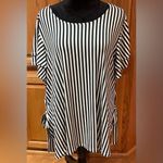 Bobeau  Vertical Stripe Flutter Sleeve Side Tie Top Black and Ivory‎ Size 3X Photo 0