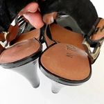 Anthropologie No. 704b Digna Black Suede Caged Heels Wedge Size 37.5 Gold Luxe Photo 6