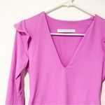 Susana Monaco  Size Medium Pink Low V Neck Ruffle Bodysuit in Bubble Photo 1