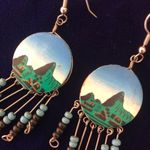 Wooden Southwestern Dangle Earrings Blue Photo 1
