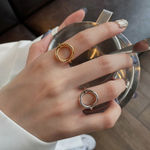 Boutique NEW Women's Solid Circle Ring Adjustable Gold Plated S925 Photo 2