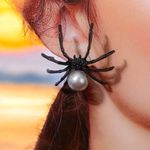 Gothic Black/Gray Spider Stud Earrings Faux Pearl‎ Accents Vintage Boho Style Black Photo 1