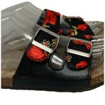 Womens MUK LUKS Black Red Floral Embroidered Double Buckle Strap Sandals Size 7 Photo 1