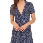 Free People Melody Print Mini Dress Blue Shirt Collar Swing Babydoll Polo Y2K Photo 0