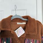 Southern Grace Bohemian Colorful Print Sleeve Brown Sherpa Lightweight Jacket Photo 6