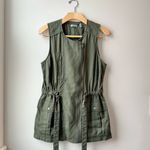 Athleta  Wanderabout 100% Linen Olive Green Utility Tunic Length Zip Vest S Photo 7