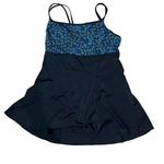 Vintage Robby Len Green Blue Floral Swim Dress One Piece Swimsuit Size 12 Black Photo 0