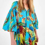 Farm Rio  Banana Sky Blouse Size XS NWT Tie Neck Swiss Dot Cotton Balloon Sleeve Photo 0