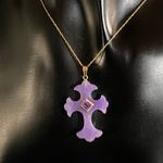 14K Gold Lavender Jade & Amethyst Cross Pendant Necklace Photo 14