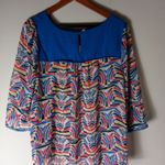 Umgee  L Geo Patterned Peasant Top in Bright Blue Orange Yellow Photo 2