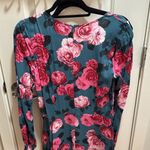 Sofia Vergara Floral Print Long Sleeve Midi Dress Women Size S Teal Pink Roses Green Photo 4