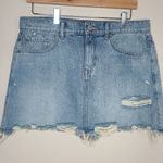 EXPRESS Original Straight Mini Mid Rise Distresses Denim Skirt Photo 0