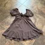 Hesperus  Brown Gauze Puff Sleeve Cotton Mini Dress in Brown Photo 2
