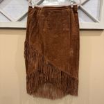 Pamela McCoy Brown Asymmetrical Midi Pencil Skirt leather size medium fringe Photo 1