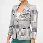 Smythe Woven 90s Shrunken Blazer Black White Abstract Stripe One Button Size 6 Photo 0