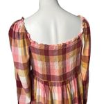 Loft  Plaid Square Neck Babydoll Dress Strawberry Blossom, Sz S Photo 10
