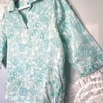 Sigrid Olsen  Linen Pullover Top Floral Print Side Buttons Turquoise Size 1X Photo 4