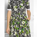 Oscar de la Renta  Black and Green Floral Midi Dress Photo 2