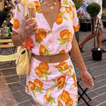 ZARA  2 PIECES MATCHING SET PRINTED CROPPED LINEN TOP & LINEN WRAP SKIRT ORANGE 🍊 Photo 0