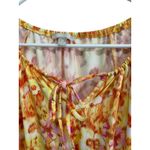 Sunny Leigh  Floral Print Dress Smocked Waist Tie Neck Yellow‎ Pink M Photo 6