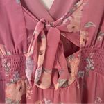 As You Wish AS U WISH Junior’s Mauve Pink Floral 3/4 Sleeve Tie Back Surplice Mini Dress Photo 6