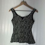 Papaya  Black Ivory Embroidered Tank Top M Made in USA Y2K Fitted Peplum Style Photo 0