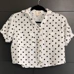 Love Note LOVE NOTES Crop Top Button Front Short Sleeve Polka Dots Women’s Shirt Sz S EUC Photo 0