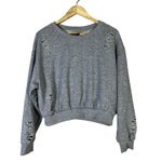 New Look Distressed Ripped Cotton Cropped Sweatshirt Womens L Gray Y2K Grunge Photo 1