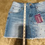 Authurna Denim Blue Pearled Mini Distressed Summer Party Skirt 5 Photo 10